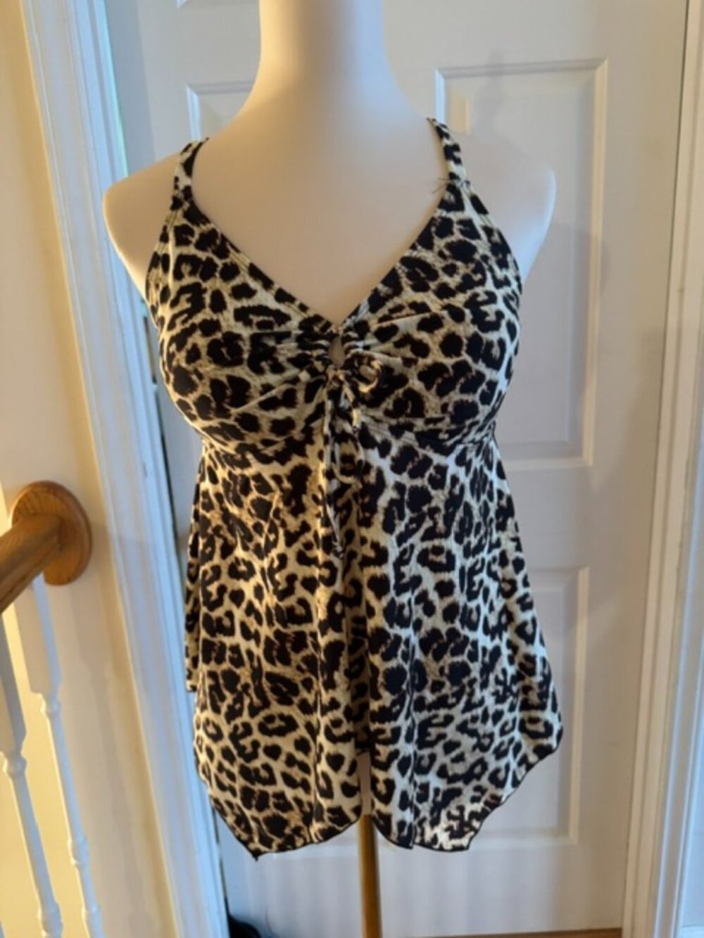 Firpearl Women's Leopard Print Tankini Modest Flowy Crossback Sz 12 NWOT